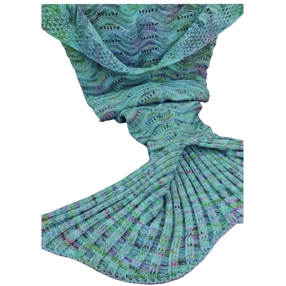 Handmade Knit Mermaid Tail Blanket Afghan Throw Aqua Variegated Cozy Mermaidcore